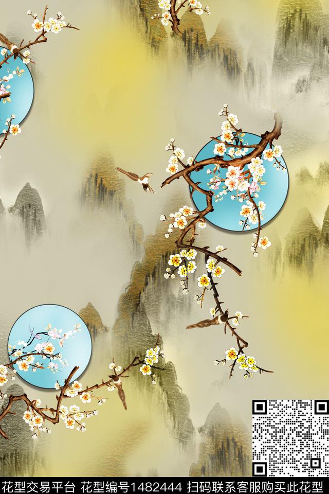 花卉中国风牡丹数码印花华亿平台下载（图片编号: 1482444） - 瓦栏（Walan）