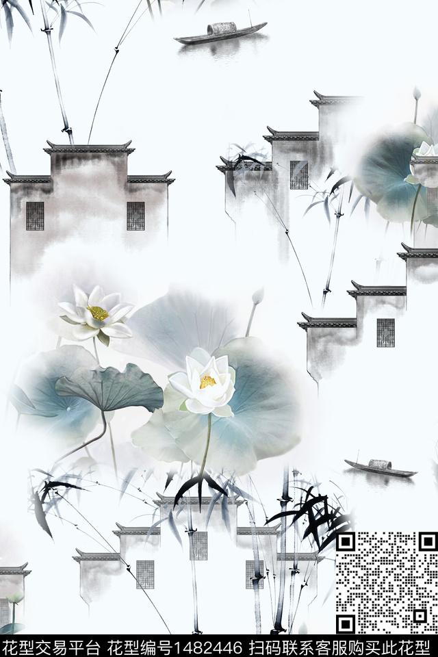 花卉中国风牡丹数码印花华亿平台下载（图片编号: 1482446） - 瓦栏（Walan）