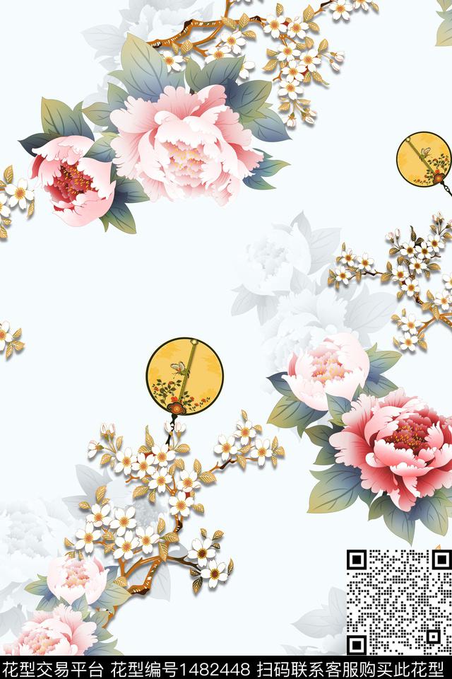 花卉中国风牡丹数码印花华亿平台下载（图片编号: 1482448） - 瓦栏（Walan）