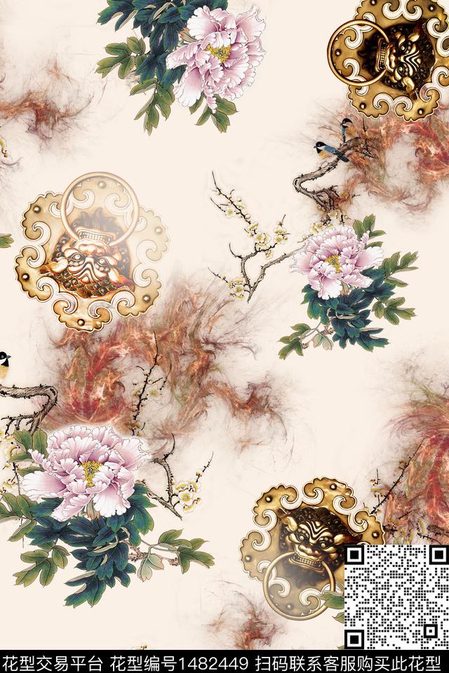 花卉中国风牡丹数码印花华亿平台下载（图片编号: 1482449） - 瓦栏（Walan）