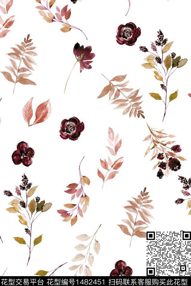花卉大牌风小清新数码印花华亿平台下载（图片编号: 1482451） - 瓦栏（Walan）