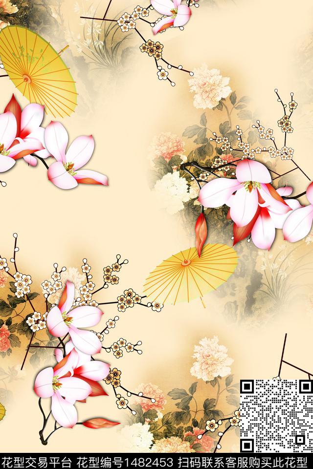 花卉中国风牡丹数码印花华亿平台下载（图片编号: 1482453） - 瓦栏（Walan）