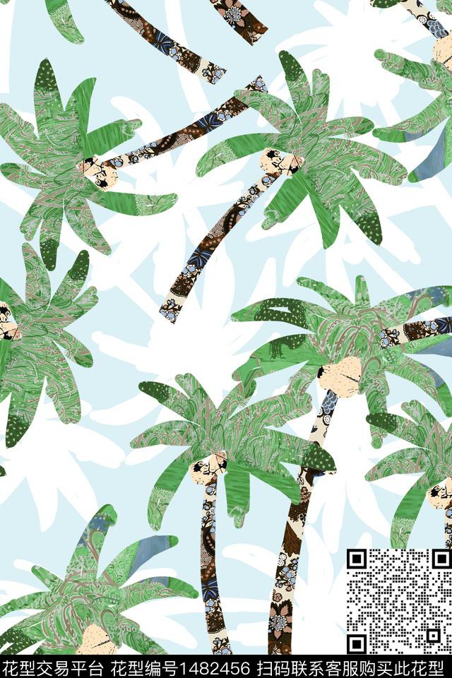 绿植树叶花卉大牌风数码印花华亿平台下载（图片编号: 1482456） - 瓦栏（Walan）