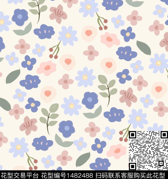 彩底花卉年轻女性小碎花数码印花华亿平台下载（图片编号: 1482488） - 瓦栏（Walan）