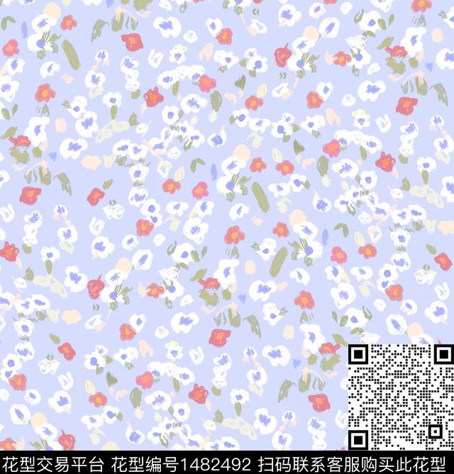 彩底花卉年轻女性小碎花数码印花华亿平台下载（图片编号: 1482492） - 瓦栏（Walan）