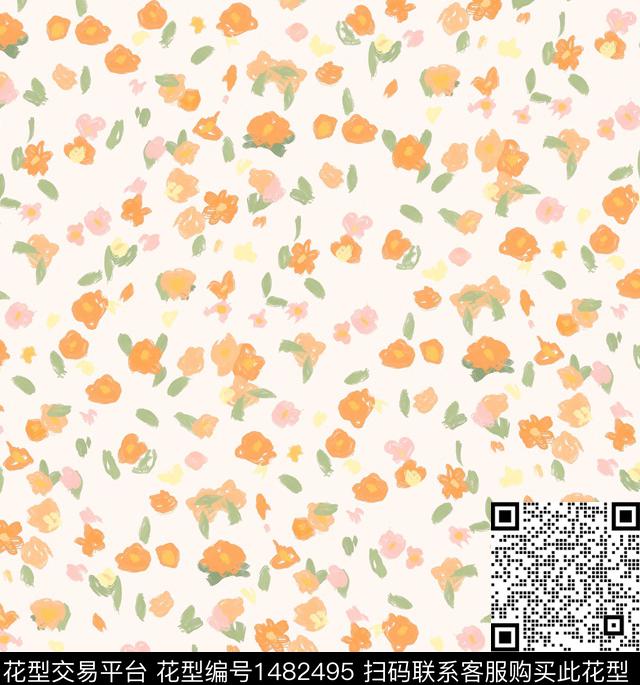 彩底花卉年轻女性小碎花数码印花华亿平台下载（图片编号: 1482495） - 瓦栏（Walan）