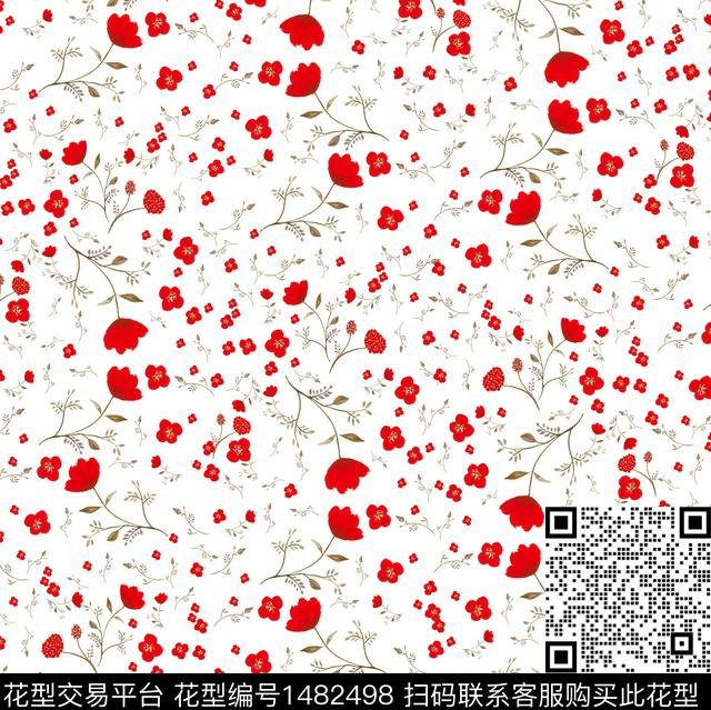 彩底花卉年轻女性小碎花数码印花华亿平台下载（图片编号: 1482498） - 瓦栏（Walan）