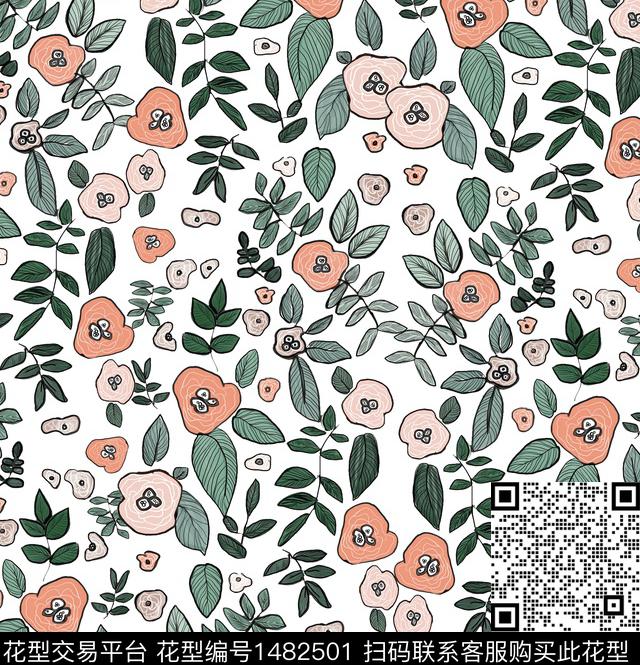 彩底花卉年轻女性小碎花数码印花华亿平台下载（图片编号: 1482501） - 瓦栏（Walan）