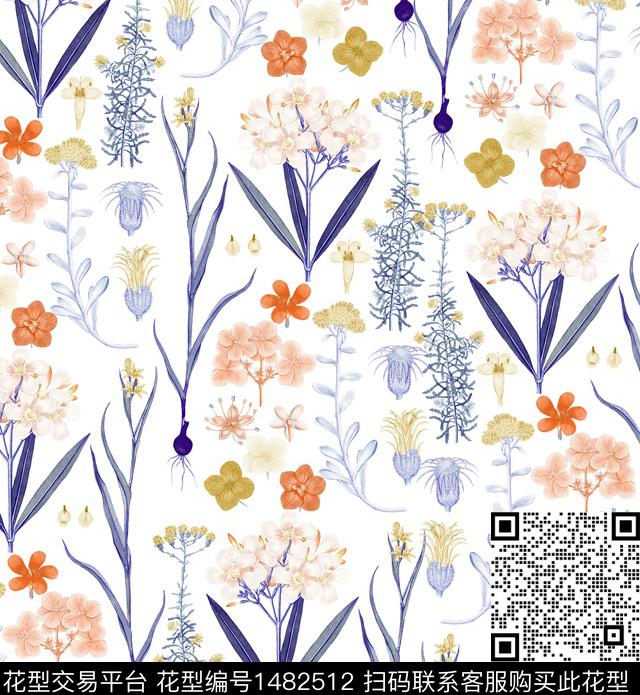 彩底花卉年轻女性小碎花数码印花华亿平台下载（图片编号: 1482512） - 瓦栏（Walan）
