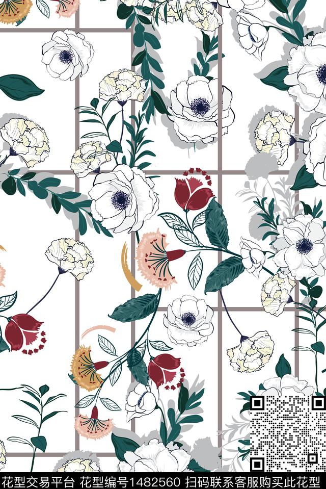 几何花卉线条矢量传统印花华亿平台下载（图片编号: 1482560） - 瓦栏（Walan）