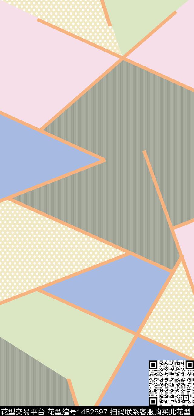 几何波点混合拼接传统印花华亿平台下载（图片编号: 1482597） - 瓦栏（Walan）