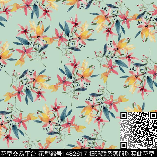 花卉满版散花小碎花数码印花华亿平台下载（图片编号: 1482617） - 瓦栏（Walan）