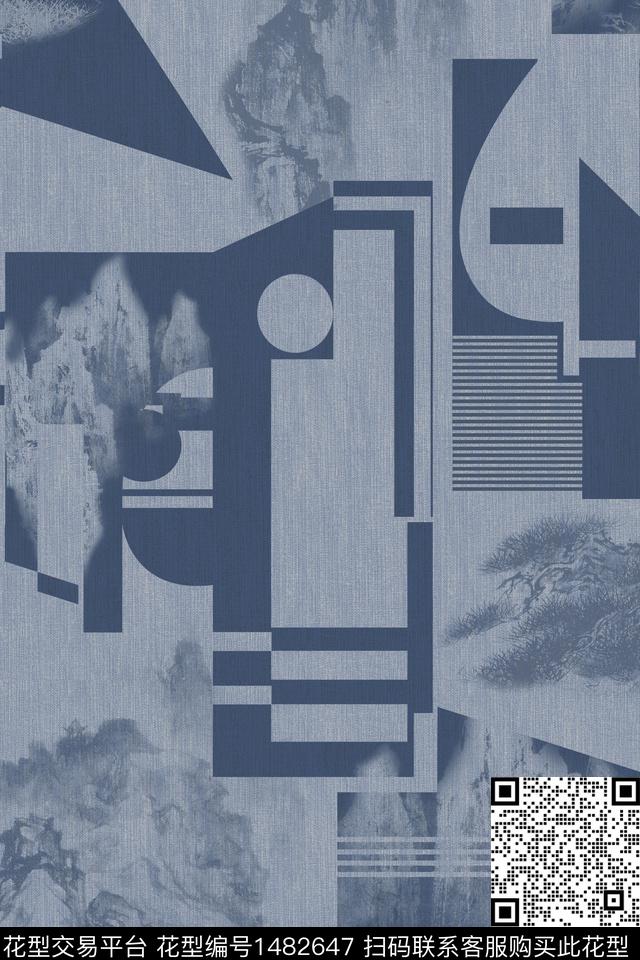 肌理几何男装数码印花华亿平台下载（图片编号: 1482647） - 瓦栏（Walan）