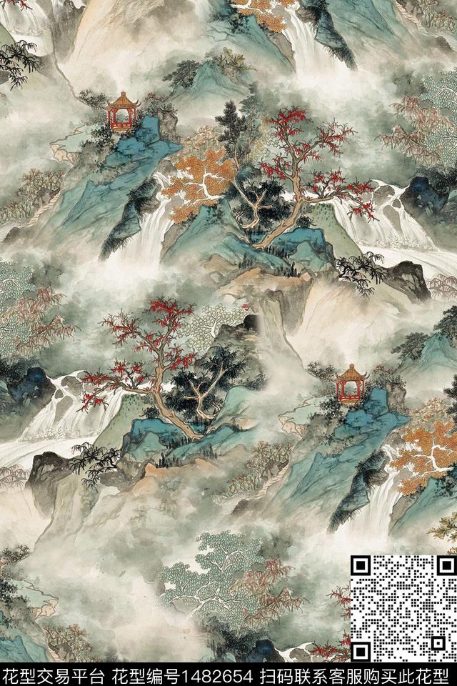 香云纱中国风真丝数码印花华亿平台下载（图片编号: 1482654） - 瓦栏（Walan）