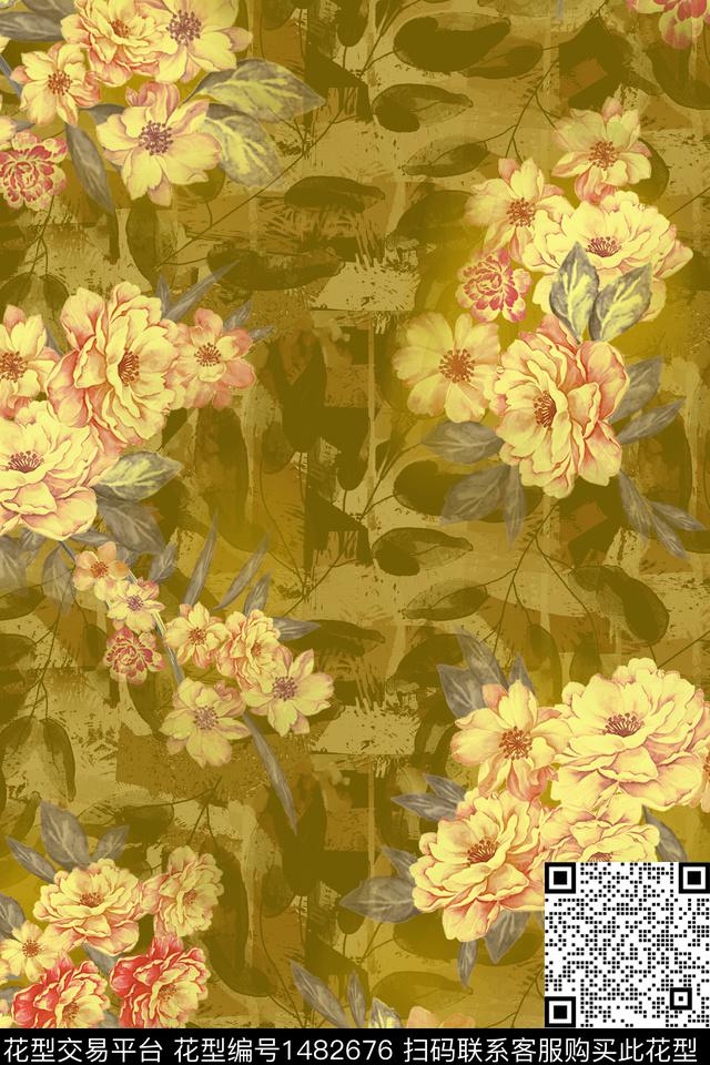 花卉中国风真丝数码印花华亿平台下载（图片编号: 1482676） - 瓦栏（Walan）