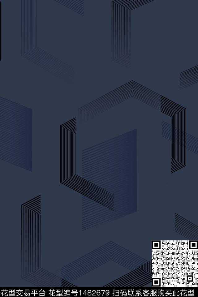 线条几何男装数码印花华亿平台下载（图片编号: 1482679） - 瓦栏（Walan）