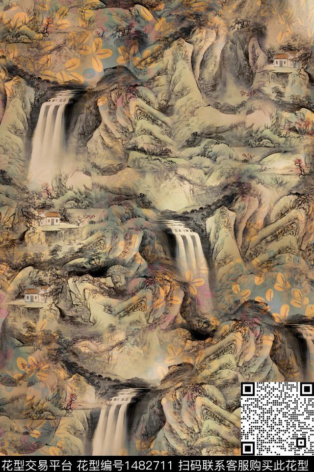 香云纱中国风真丝数码印花华亿平台下载（图片编号: 1482711） - 瓦栏（Walan）