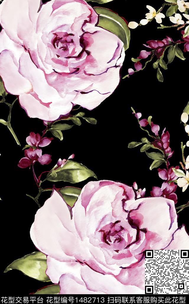写意水彩花卉传统印花华亿平台下载（图片编号: 1482713） - 瓦栏（Walan）