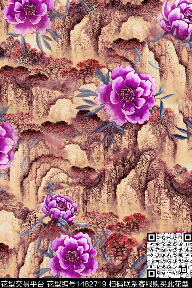 花卉中国风真丝数码印花华亿平台下载（图片编号: 1482719） - 瓦栏（Walan）