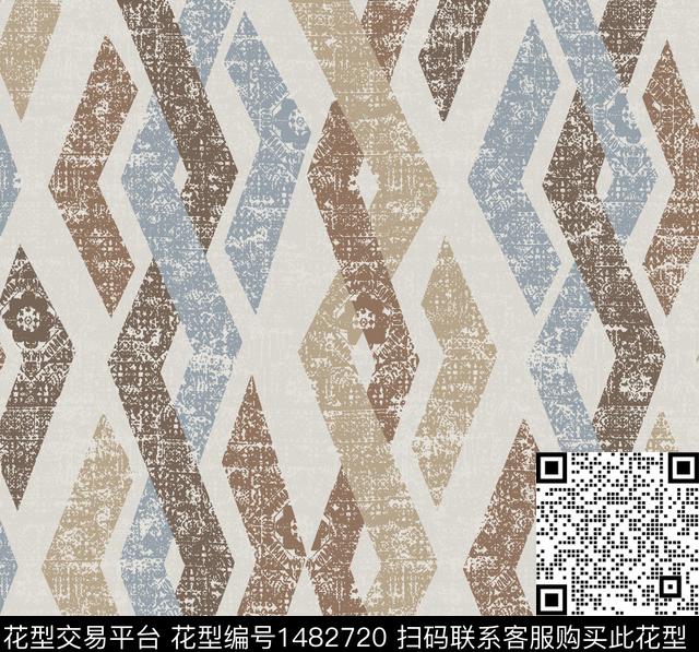菱形几何花卉肌理传统印花华亿平台下载（图片编号: 1482720） - 瓦栏（Walan）