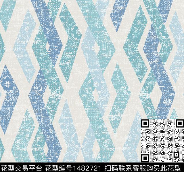 菱形几何花卉肌理传统印花华亿平台下载（图片编号: 1482721） - 瓦栏（Walan）