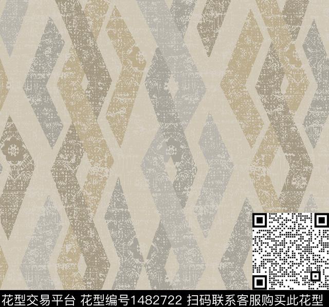 菱形几何花卉肌理传统印花华亿平台下载（图片编号: 1482722） - 瓦栏（Walan）