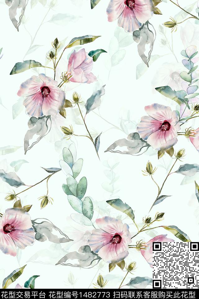 花卉小清新真丝数码印花华亿平台下载（图片编号: 1482773） - 瓦栏（Walan）
