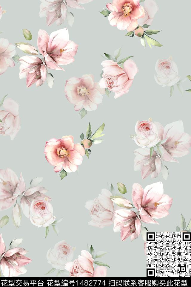 花卉小清新真丝数码印花华亿平台下载（图片编号: 1482774） - 瓦栏（Walan）