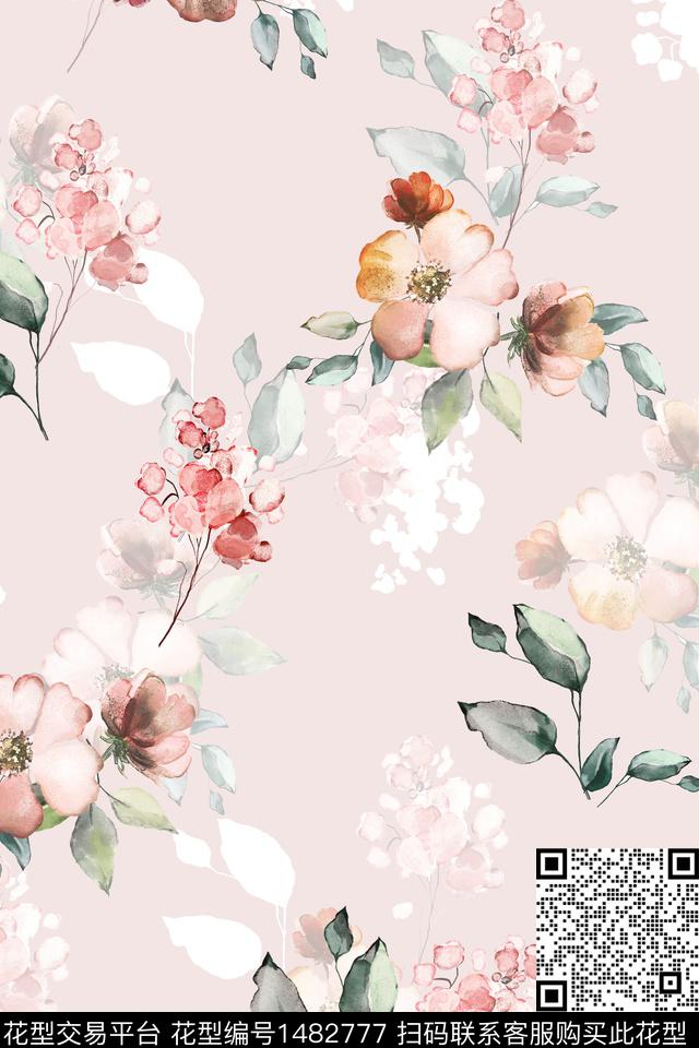 花卉小清新真丝数码印花华亿平台下载（图片编号: 1482777） - 瓦栏（Walan）