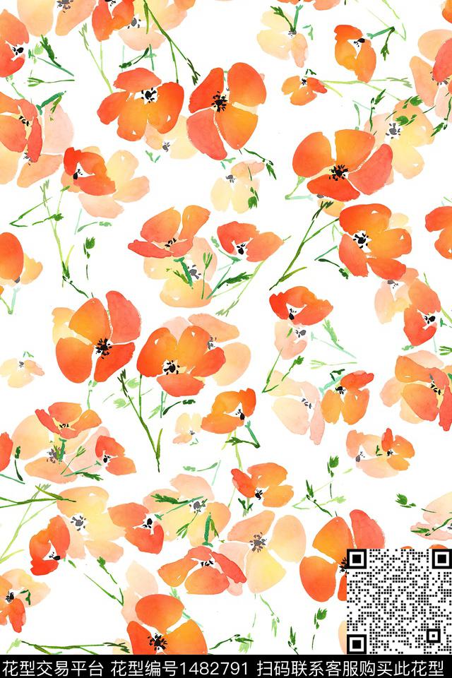 花卉大牌风小清新数码印花华亿平台下载（图片编号: 1482791） - 瓦栏（Walan）