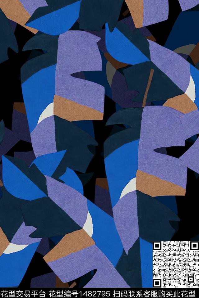 绿植树叶几何大牌风数码印花华亿平台下载（图片编号: 1482795） - 瓦栏（Walan）