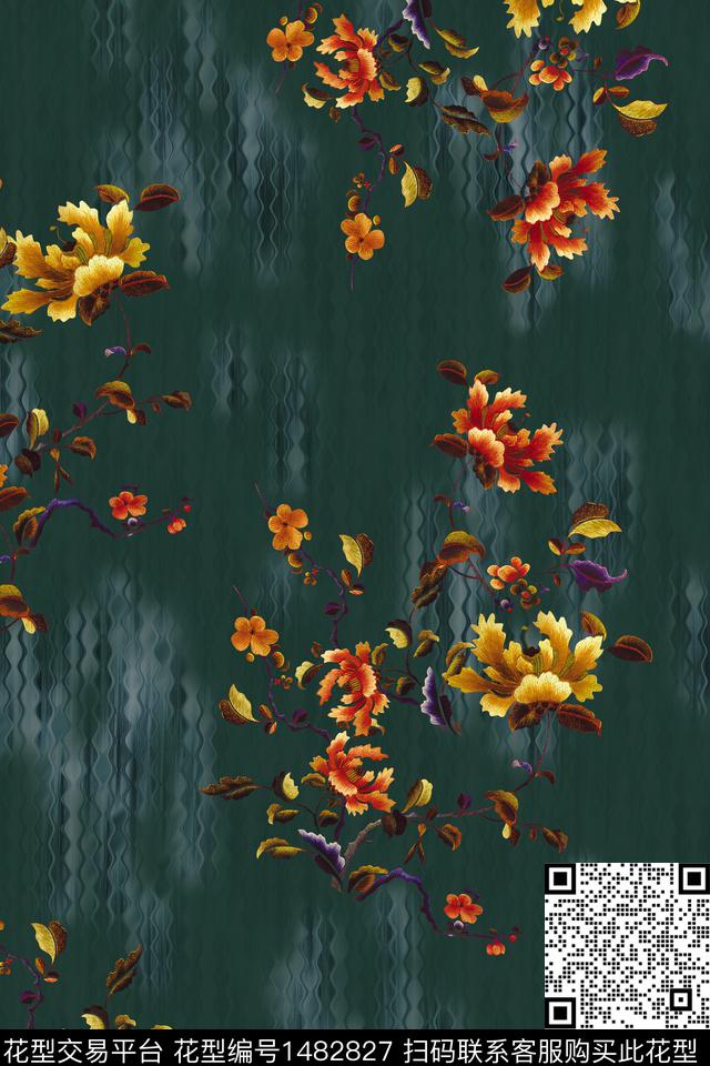 花卉香云纱中国风数码印花华亿平台下载（图片编号: 1482827） - 瓦栏（Walan）