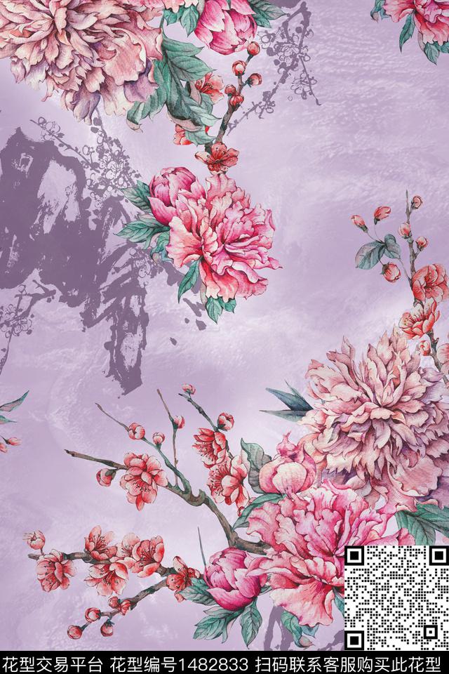 花卉真丝中老年数码印花华亿平台下载（图片编号: 1482833） - 瓦栏（Walan）