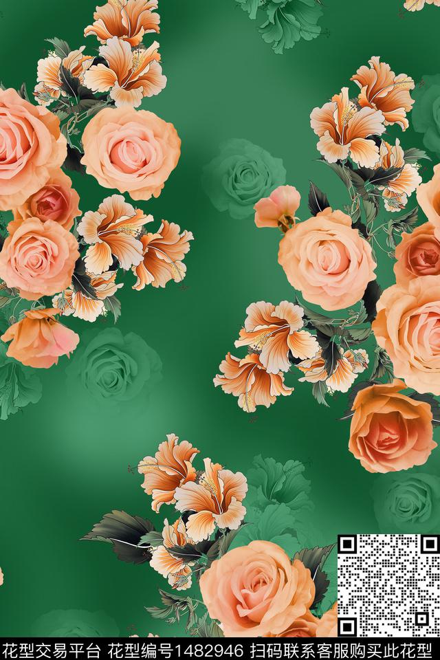纸印花花卉中东数码印花华亿平台下载（图片编号: 1482946） - 瓦栏（Walan）