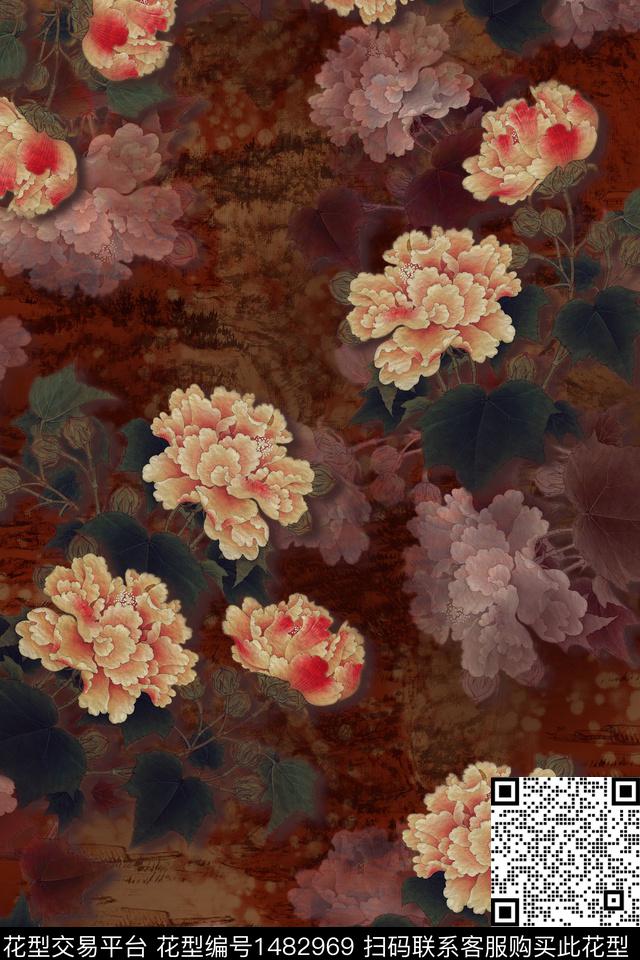 女装花卉香云纱数码印花华亿平台下载（图片编号: 1482969） - 瓦栏（Walan）