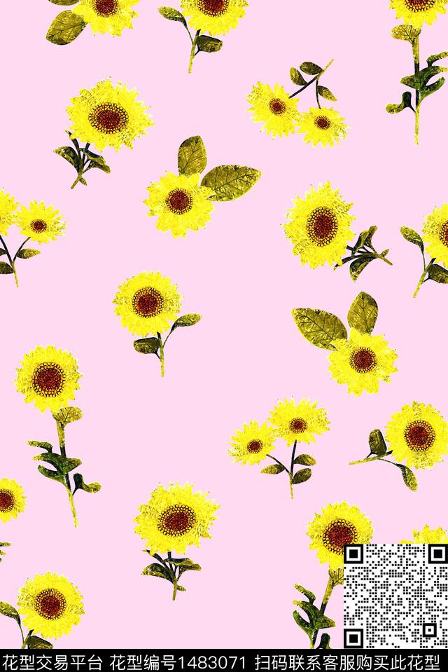 向日葵花卉小碎花数码印花华亿平台下载（图片编号: 1483071） - 瓦栏（Walan）