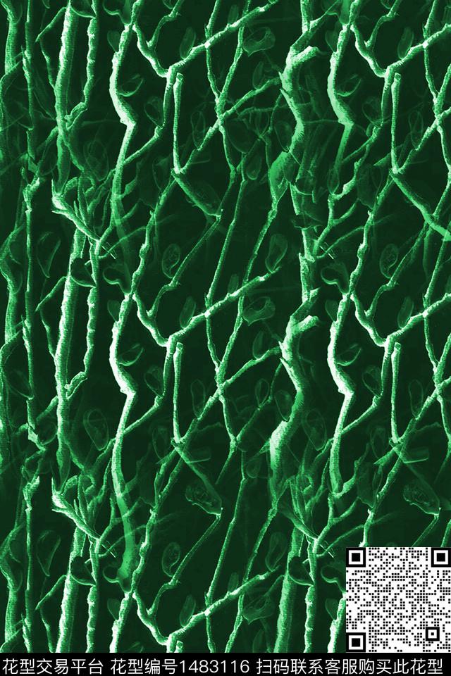 树枝花卉单色底数码印花华亿平台下载（图片编号: 1483116） - 瓦栏（Walan）