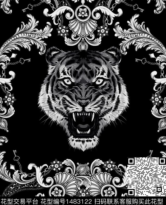 几何老虎民族风数码印花华亿平台下载（图片编号: 1483122） - 瓦栏（Walan）