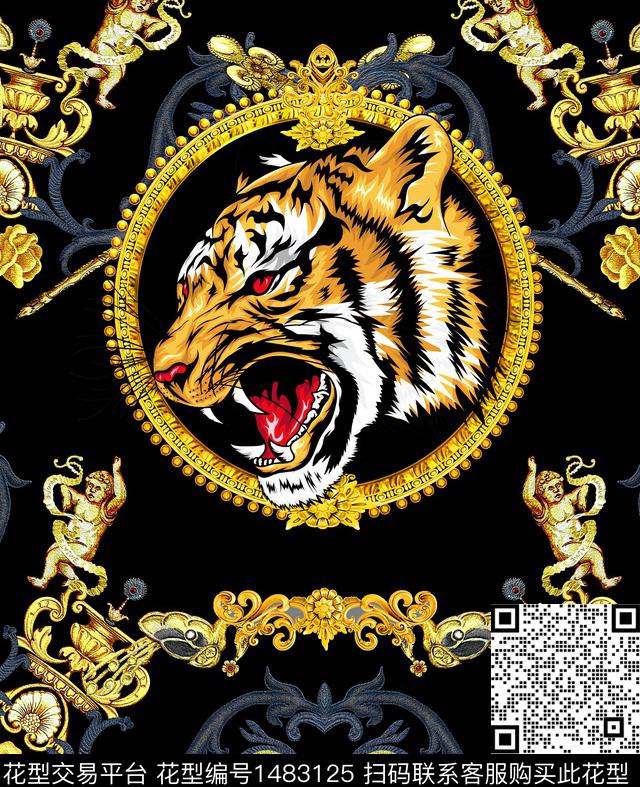 几何老虎民族风数码印花华亿平台下载（图片编号: 1483125） - 瓦栏（Walan）