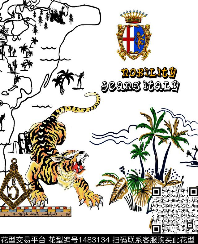 字母几何老虎数码印花华亿平台下载（图片编号: 1483134） - 瓦栏（Walan）