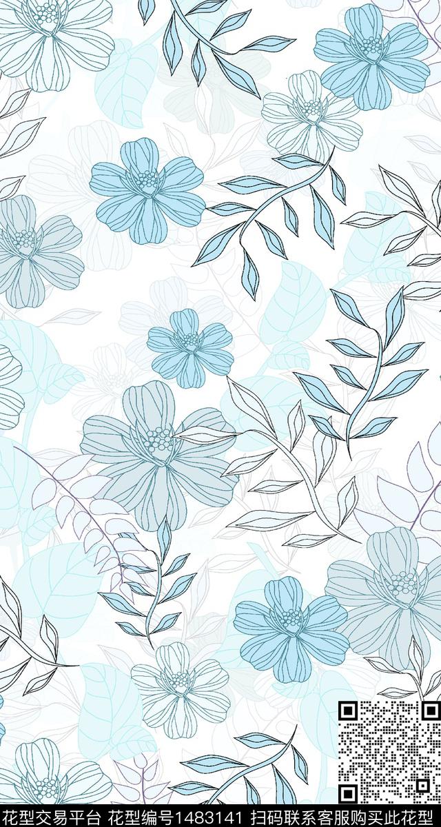 绿植树叶小清新真丝数码印花华亿平台下载（图片编号: 1483141） - 瓦栏（Walan）