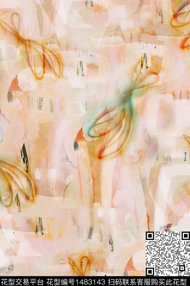抽象小清新真丝数码印花华亿平台下载（图片编号: 1483143） - 瓦栏（Walan）