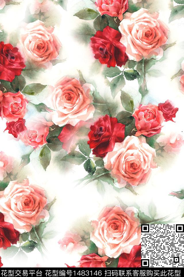 时尚花卉真丝数码印花华亿平台下载（图片编号: 1483146） - 瓦栏（Walan）