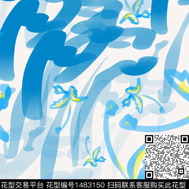 抽象花卉手绘蝴蝶数码印花华亿平台下载（图片编号: 1483150） - 瓦栏（Walan）