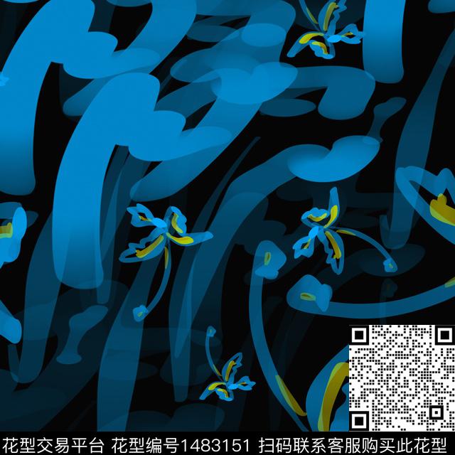 抽象花卉手绘蝴蝶数码印花华亿平台下载（图片编号: 1483151） - 瓦栏（Walan）