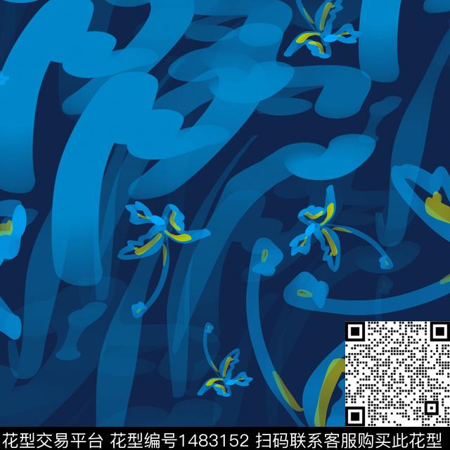 抽象花卉手绘蝴蝶数码印花华亿平台下载（图片编号: 1483152） - 瓦栏（Walan）