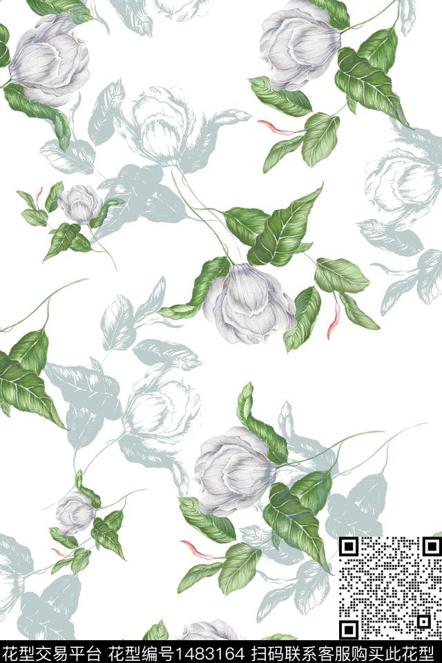 绿植树叶水彩大牌风数码印花华亿平台下载（图片编号: 1483164） - 瓦栏（Walan）