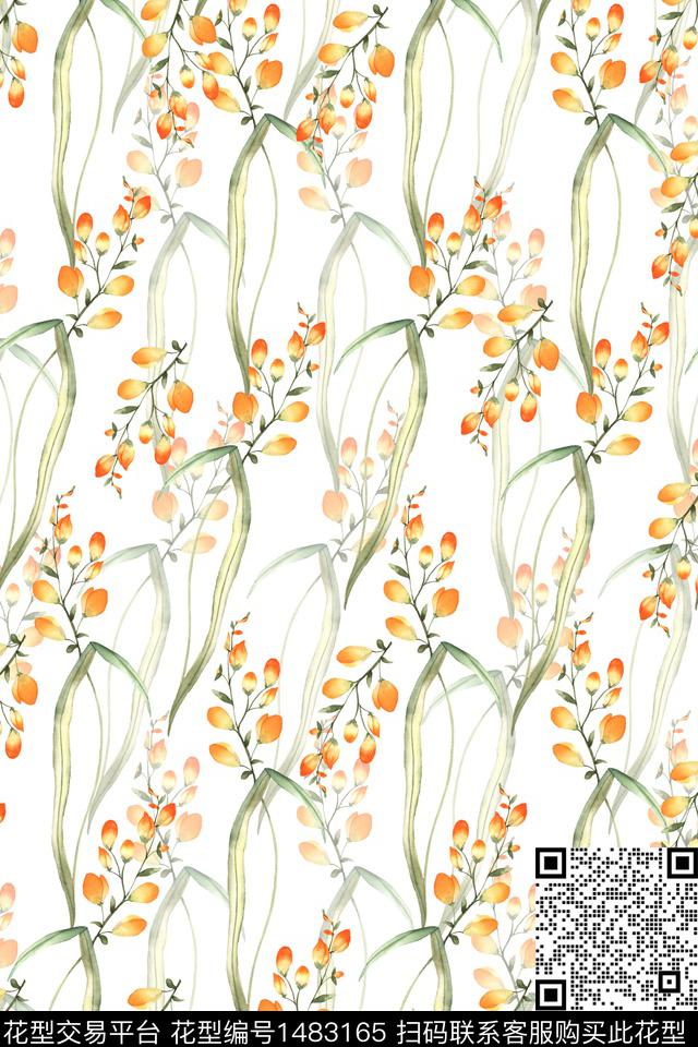 绿植树叶水彩大牌风数码印花华亿平台下载（图片编号: 1483165） - 瓦栏（Walan）