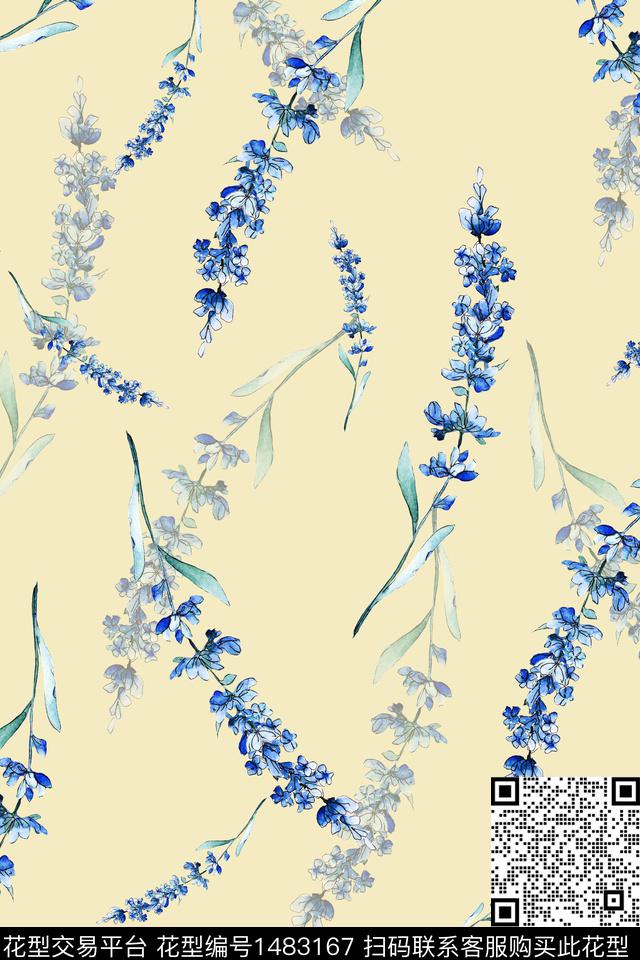 绿植树叶水彩大牌风数码印花华亿平台下载（图片编号: 1483167） - 瓦栏（Walan）