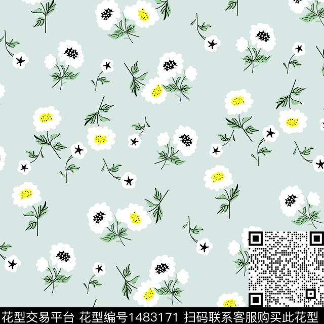 彩底花卉小清新素雅数码印花华亿平台下载（图片编号: 1483171） - 瓦栏（Walan）